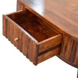 Solid Mango Wood Round Coffee Table with 2 Smooth-Gliding Drawers, Handcrafted Eco-Friendly Desk for Living Room, 50L x 80W x 40H cm, Brown - Aosom UK - thumbnail 4