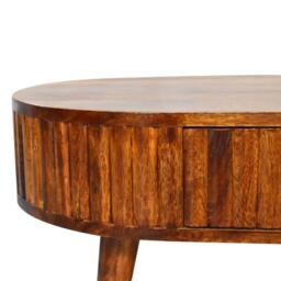 Solid Mango Wood Round Coffee Table with 2 Smooth-Gliding Drawers, Handcrafted Eco-Friendly Desk for Living Room, 50L x 80W x 40H cm, Brown - Aosom UK - thumbnail 5
