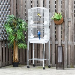 PawHut Metal Parrot Cage: Spacious Abode with Breeding Stand & Wheels, Snow White - Aosom UK - thumbnail 9