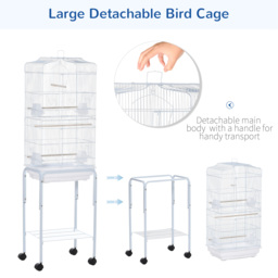 PawHut Metal Parrot Cage: Spacious Abode with Breeding Stand & Wheels, Snow White - Aosom UK - thumbnail 4