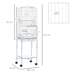 PawHut Metal Parrot Cage: Spacious Abode with Breeding Stand & Wheels, Snow White - Aosom UK - thumbnail 3