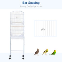 PawHut Metal Parrot Cage: Spacious Abode with Breeding Stand & Wheels, Snow White - Aosom UK - thumbnail 6