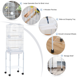 PawHut Metal Parrot Cage: Spacious Abode with Breeding Stand & Wheels, Snow White - Aosom UK - thumbnail 5
