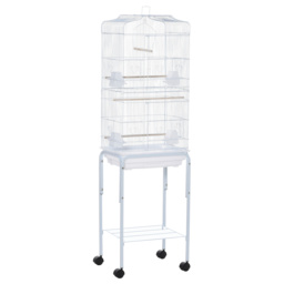 PawHut Metal Parrot Cage: Spacious Abode with Breeding Stand & Wheels, Snow White - Aosom UK - thumbnail 1