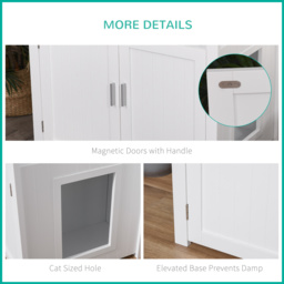 PawHut Wooden Cat Litter Box Enclosure Furniture with Adjustable Interior Wall & Large Tabletop for Nightstand, White - Aosom UK - thumbnail 7