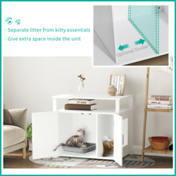PawHut Wooden Cat Litter Box Enclosure Furniture with Adjustable Interior Wall & Large Tabletop for Nightstand, White - Aosom UK - thumbnail 4