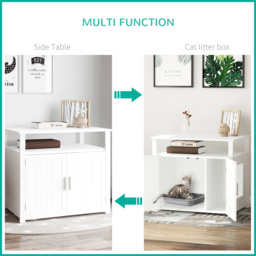 PawHut Wooden Cat Litter Box Enclosure Furniture with Adjustable Interior Wall & Large Tabletop for Nightstand, White - Aosom UK - thumbnail 6