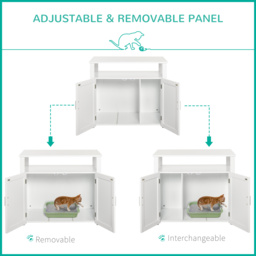 PawHut Wooden Cat Litter Box Enclosure Furniture with Adjustable Interior Wall & Large Tabletop for Nightstand, White - Aosom UK - thumbnail 5