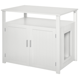 PawHut Wooden Cat Litter Box Enclosure Furniture with Adjustable Interior Wall & Large Tabletop for Nightstand, White - Aosom UK