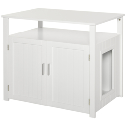 PawHut Wooden Cat Litter Box Enclosure Furniture with Adjustable Interior Wall & Large Tabletop for Nightstand, White - Aosom UK