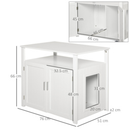 PawHut Wooden Cat Litter Box Enclosure Furniture with Adjustable Interior Wall & Large Tabletop for Nightstand, White - Aosom UK - thumbnail 3