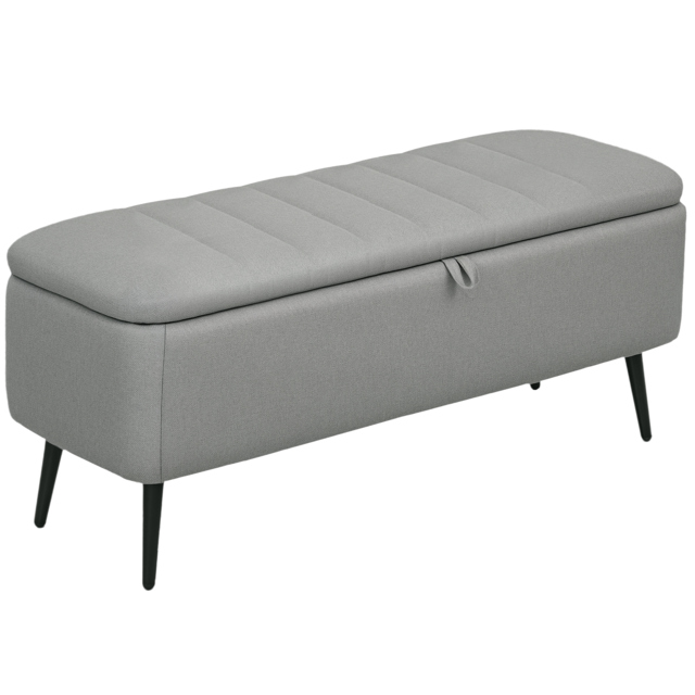 HOMCOM 92 x 31cm Linen-Look Storage Ottoman - Light Grey - image 1