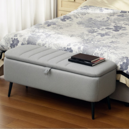HOMCOM 92 x 31cm Linen-Look Storage Ottoman - Light Grey - thumbnail 9