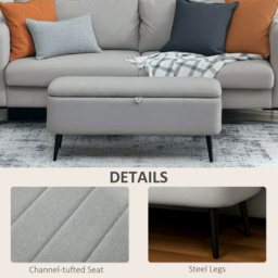 HOMCOM 92 x 31cm Linen-Look Storage Ottoman - Light Grey - thumbnail 6