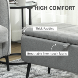HOMCOM 92 x 31cm Linen-Look Storage Ottoman - Light Grey - thumbnail 5