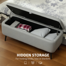 HOMCOM 92 x 31cm Linen-Look Storage Ottoman - Light Grey - thumbnail 4
