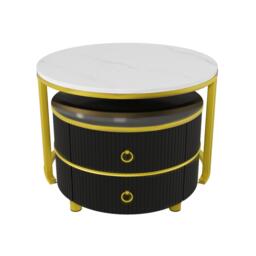 2-In-1 Round Coffee Table Set with High-Gloss Tops, Space-Saving Center Table Set with 2 Drawers, 70L x 70W x 46H cm, White+Black - Aosom UK - thumbnail 2