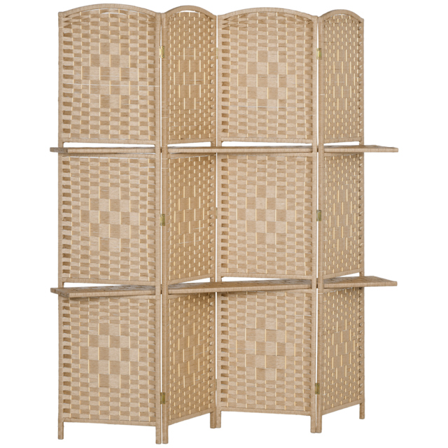 HOMCOM 5.6 Ft Tall Folding Room Divider with Storage Shelves, 4 Panel Portable Privacy Screen for Home Office, Bedroom, Brown - image 1