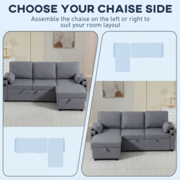 HOMCOM Corner Sofa Bed, L Shaped Sleeper Sectional Sofa with Reversible Storage Chaise, Grey - thumbnail 5