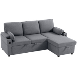 HOMCOM Corner Sofa Bed, L Shaped Sleeper Sectional Sofa with Reversible Storage Chaise, Grey - thumbnail 1