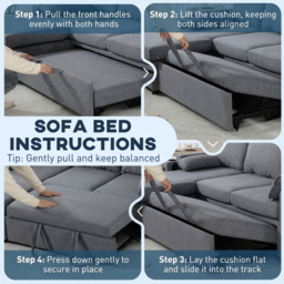 HOMCOM Corner Sofa Bed, L Shaped Sleeper Sectional Sofa with Reversible Storage Chaise, Grey - thumbnail 6