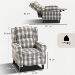 HOMCOM 160° Reclining Armchair, with Footrest - Grey and White - thumbnail 3