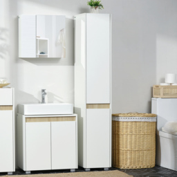kleankin Tall Bathroom Cabinet with Adjustable Shelves, 5-Tier Modern Freestanding Tallboy with Storage Cabinets, White - thumbnail 2