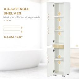 kleankin Tall Bathroom Cabinet with Adjustable Shelves, 5-Tier Modern Freestanding Tallboy with Storage Cabinets, White - thumbnail 6