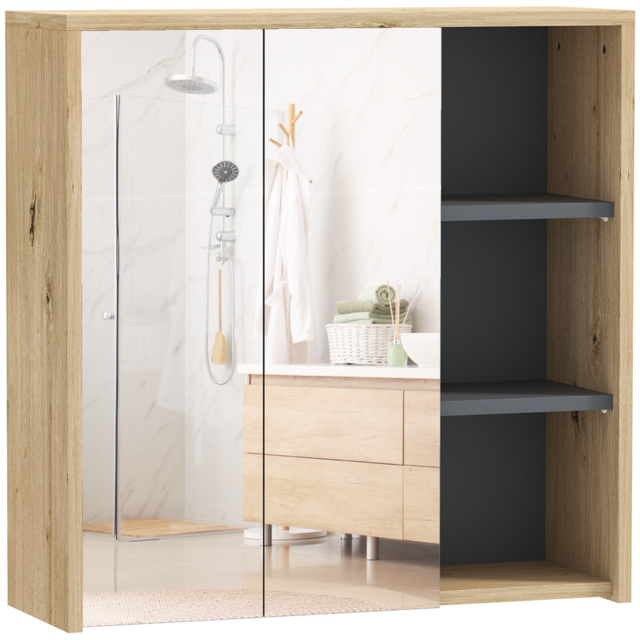 HOMCOM Five-Shelf Mirrored Bathroom Cabinet - Wood-Effect - image 1