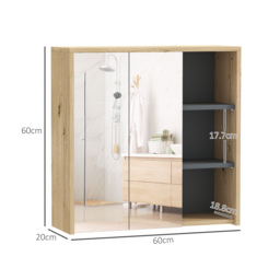HOMCOM Five-Shelf Mirrored Bathroom Cabinet - Wood-Effect - thumbnail 3