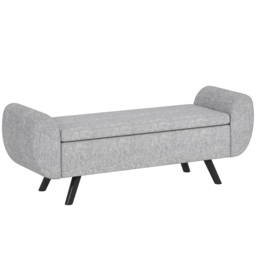 HOMCOM Storage Ottoman with Armrest, Upholstered Linen Storage Bench, Window Seat with Rubberwood Legs, Footstool for Bedroom Living Room, Hallway, Dark Grey