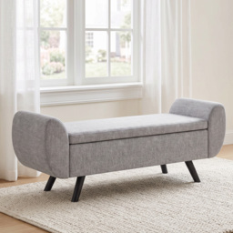 HOMCOM Storage Ottoman with Armrest, Upholstered Linen Storage Bench, Window Seat with Rubberwood Legs, Footstool for Bedroom Living Room, Hallway, Dark Grey - thumbnail 2