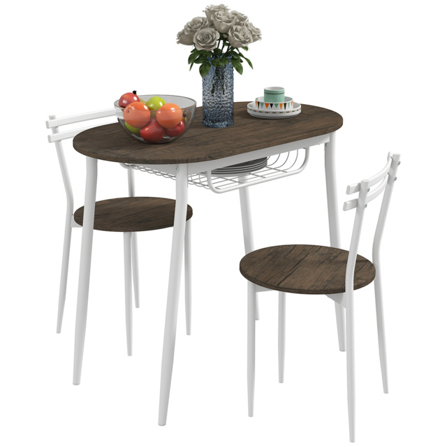 HOMCOM 3-Piece Dining Table and Chairs Set, Oval Kitchen Table with 2 Chairs, with Wire Storage Shelf and Steel Frame, Natural - Aosom UK - image 1