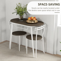 HOMCOM 3-Piece Dining Table and Chairs Set, Oval Kitchen Table with 2 Chairs, with Wire Storage Shelf and Steel Frame, Natural - Aosom UK - thumbnail 5