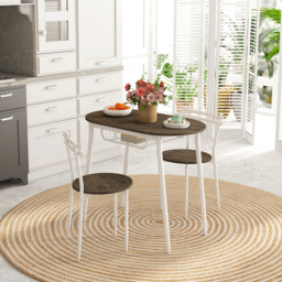 HOMCOM 3-Piece Dining Table and Chairs Set, Oval Kitchen Table with 2 Chairs, with Wire Storage Shelf and Steel Frame, Natural - Aosom UK - thumbnail 2