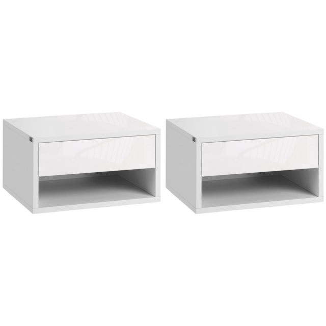 HOMCOM 2 Pieces White Bedside Cabinets w/ Slide-out Drawers and Bottom Shelves, 37W x 32D x 21Hcm - Aosom UK - image 1