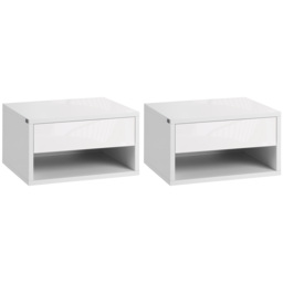 HOMCOM 2 Pieces White Bedside Cabinets w/ Slide-out Drawers and Bottom Shelves, 37W x 32D x 21Hcm - Aosom UK - thumbnail 1