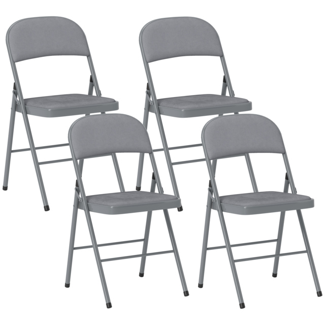 HOMCOM 4 Pack Folding Chairs with Padded Seats, Velvet Portable Party Chairs with Steel Frame, Light Grey - image 1