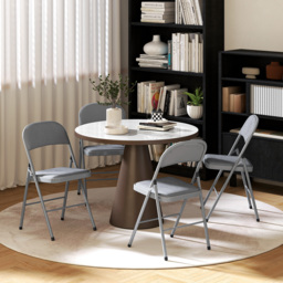 HOMCOM 4 Pack Folding Chairs with Padded Seats, Velvet Portable Party Chairs with Steel Frame, Light Grey - thumbnail 8