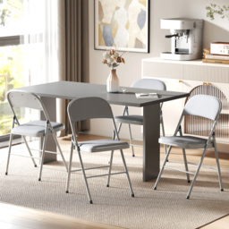 HOMCOM 4 Pack Folding Chairs with Padded Seats, Velvet Portable Party Chairs with Steel Frame, Light Grey - thumbnail 2