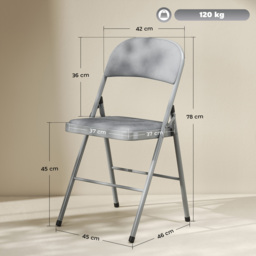 HOMCOM 4 Pack Folding Chairs with Padded Seats, Velvet Portable Party Chairs with Steel Frame, Light Grey - thumbnail 3