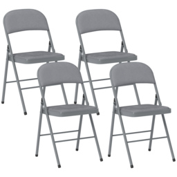 HOMCOM 4 Pack Folding Chairs with Padded Seats, Velvet Portable Party Chairs with Steel Frame, Light Grey - thumbnail 1