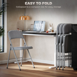 HOMCOM 4 Pack Folding Chairs with Padded Seats, Velvet Portable Party Chairs with Steel Frame, Light Grey - thumbnail 6