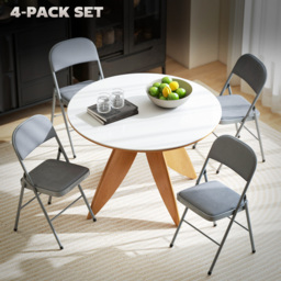 HOMCOM 4 Pack Folding Chairs with Padded Seats, Velvet Portable Party Chairs with Steel Frame, Light Grey - thumbnail 4