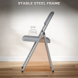 HOMCOM 4 Pack Folding Chairs with Padded Seats, Velvet Portable Party Chairs with Steel Frame, Light Grey - thumbnail 7