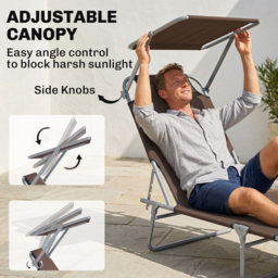 Outsunny Reclining Chair Sun Lounger Folding Lounger Seat with Sun Shade Awning Beach Garden Outdoor Patio Recliner Adjustable (Brown) - Aosom UK - thumbnail 4