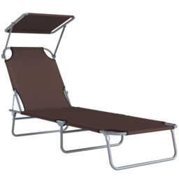 Outsunny Reclining Chair Sun Lounger Folding Lounger Seat with Sun Shade Awning Beach Garden Outdoor Patio Recliner Adjustable (Brown) - Aosom UK - thumbnail 1