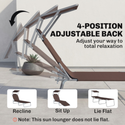 Outsunny Reclining Chair Sun Lounger Folding Lounger Seat with Sun Shade Awning Beach Garden Outdoor Patio Recliner Adjustable (Brown) - Aosom UK - thumbnail 5
