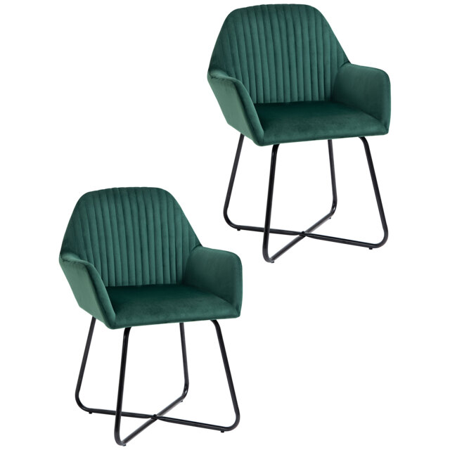 HOMCOM Velvet Armchair Duo: Luxurious Lounge Seating with Metal Base, Emerald Green - Aosom UK - image 1