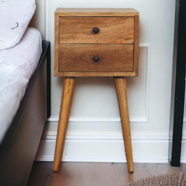 Mini Bedside Table with 2 Smooth-Gliding Drawers, Hand-finished Nightstand with Grain Pattern, 30L x 30W x 57H cm, Brown - Aosom UK - image 1